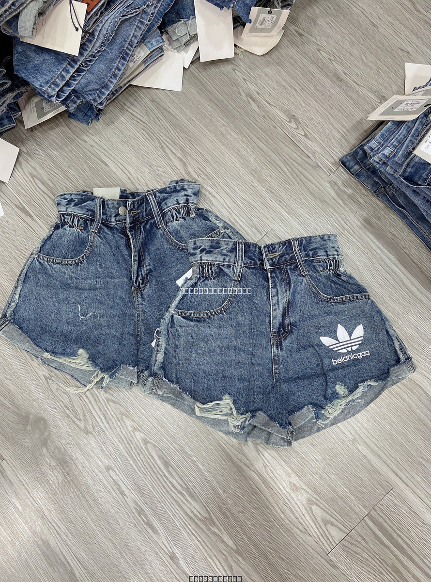 Quần short jean QC lưng chun rách adids 050 KT