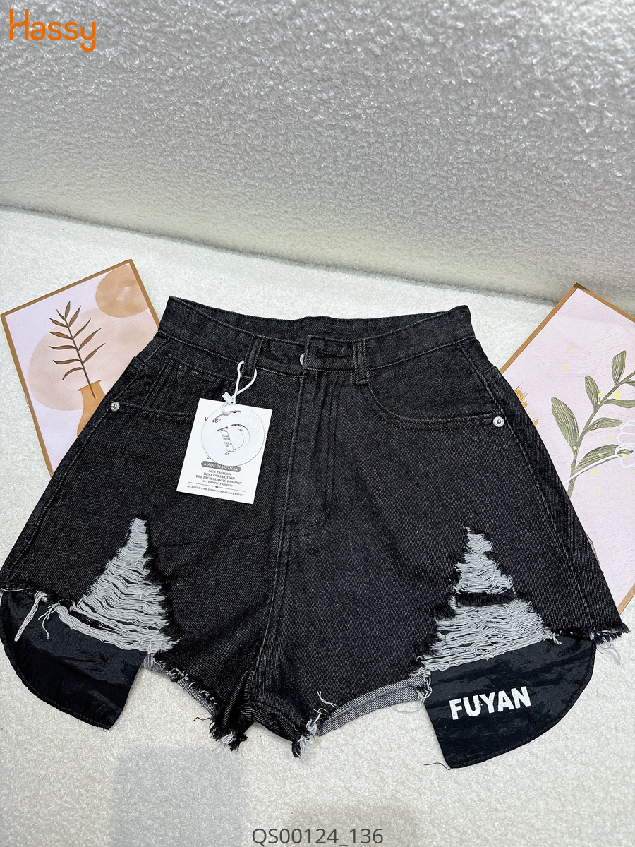 Quần short jean rách lộ túi Fuyan BA