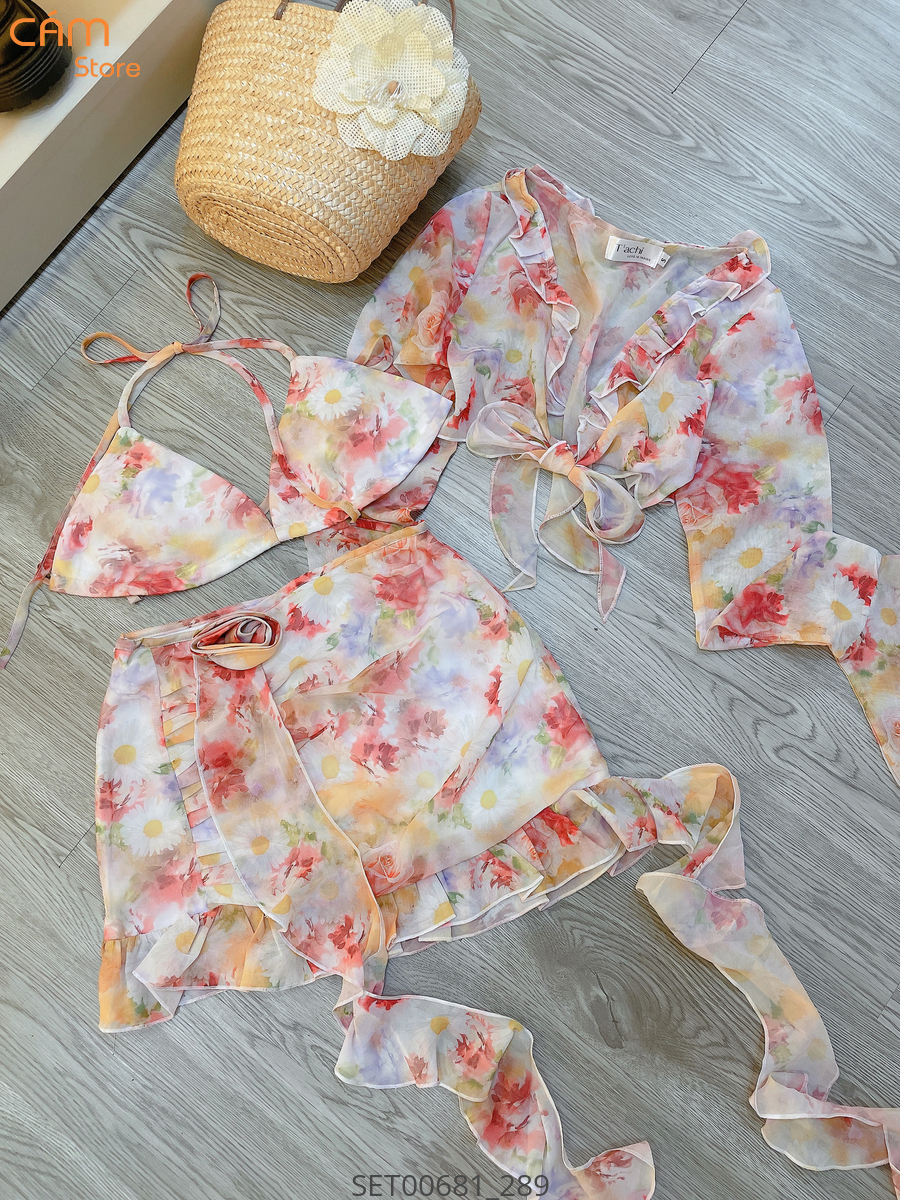 Set bikini ba món loang màu quyến rũ 