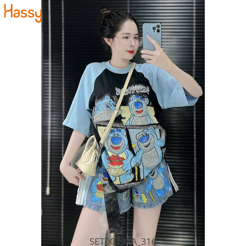 Hassy | Set áo thun gấu Fasshion short jean phối màu QC cc SH | Hassy.vn - Thời trang nữ hot trend