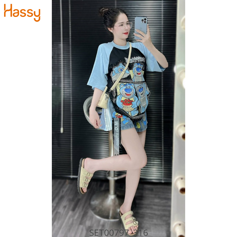 Hassy | Set áo thun gấu Fasshion short jean phối màu QC cc SH | Hassy.vn - Thời trang nữ hot trend