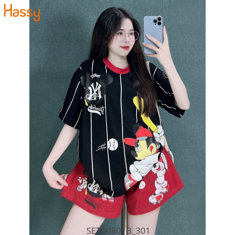 Hassy | Set áo thun mickey short jean đỏ in hình SH | Hassy.vn - Thời trang nữ hot trend