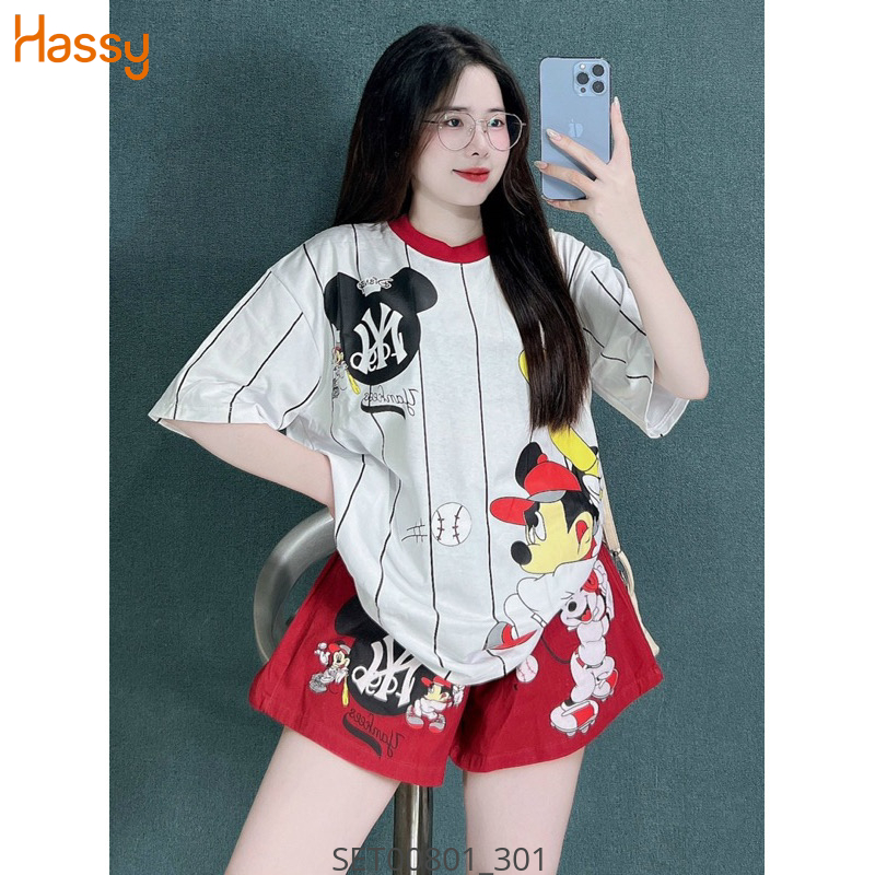 Hassy | Set áo thun mickey short jean đỏ in hình SH | Hassy.vn - Thời trang nữ hot trend