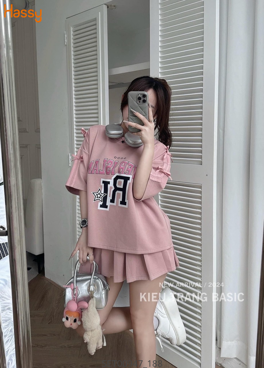 Hassy | Set nơ sọc river island hồng năng động  | Hassy.vn - Thời trang nữ hot trend