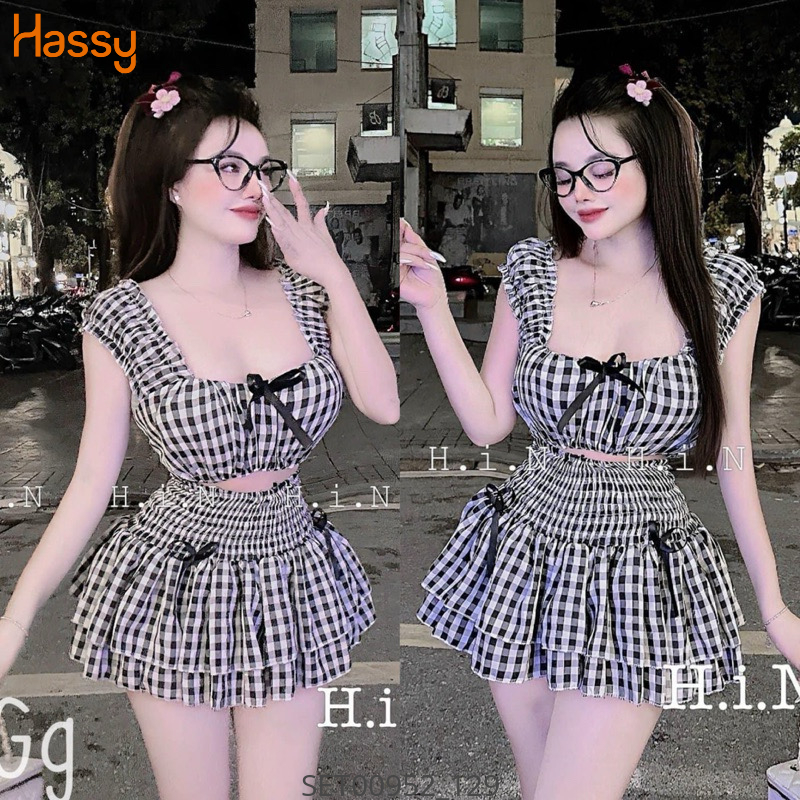 Hassy | Set trắng đen caro hai dây dún cv smocking MK | Hassy.vn - Thời trang nữ hot trend