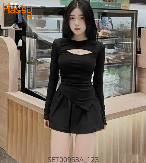 Hassy | Set gân khoét ngực tay dài vạt nhọn cv  MK | Hassy.vn - Thời trang nữ hot trend