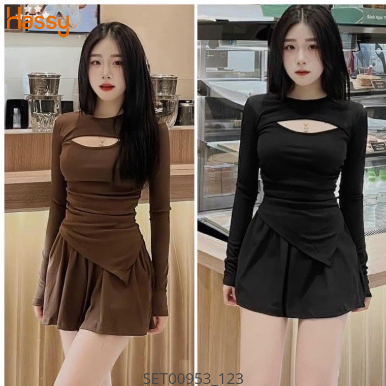 Hassy | Set gân khoét ngực tay dài vạt nhọn cv  MK | Hassy.vn - Thời trang nữ hot trend