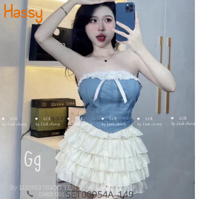 Hassy | Set tầng áo jean phối ren cúp ngực sexy MK | Hassy.vn - Thời trang nữ hot trend