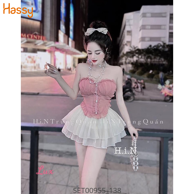 Hassy | Set chân váy tầng áo cúp phối bèo đính nút ngọc MK | Hassy.vn - Thời trang nữ hot trend