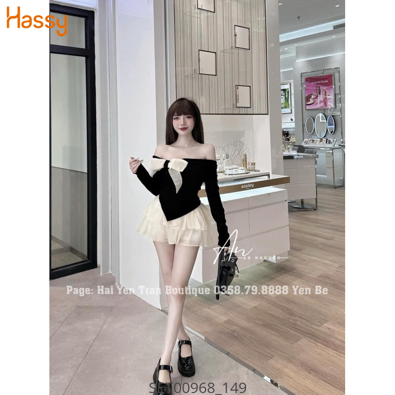 Hassy | Set váy kem tầng áo đen nơ bẹt vai MK | Hassy.vn - Thời trang nữ hot trend