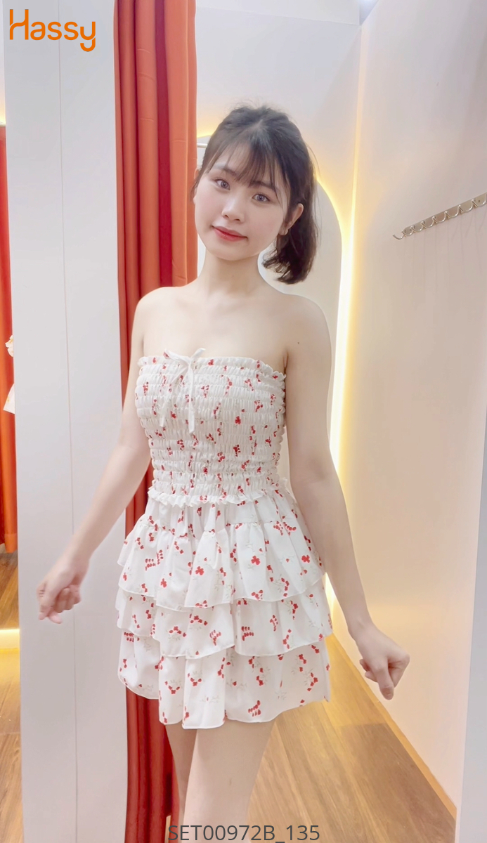 Hassy | Set cv xoè tầng áo nhún cúp ngực hoa  MK | Hassy.vn - Thời trang nữ hot trend