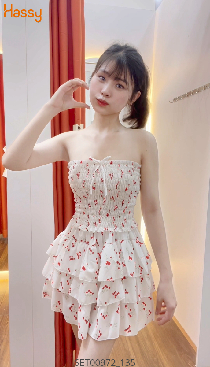 Hassy | Set cv xoè tầng áo nhún cúp ngực hoa  MK | Hassy.vn - Thời trang nữ hot trend