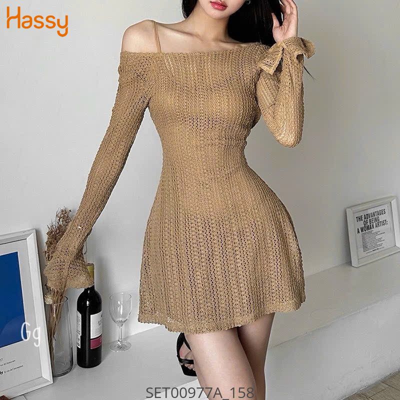 Hassy | Set đầm hai dây kèm lưới ngoài sang trọng thắt eo MK | Hassy.vn - Thời trang nữ hot trend