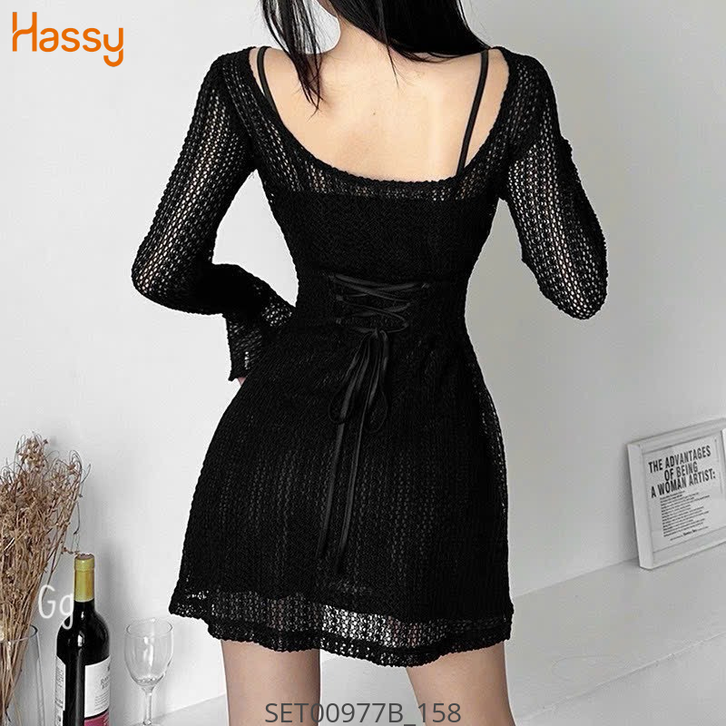 Hassy | Set đầm hai dây kèm lưới ngoài sang trọng thắt eo MK | Hassy.vn - Thời trang nữ hot trend