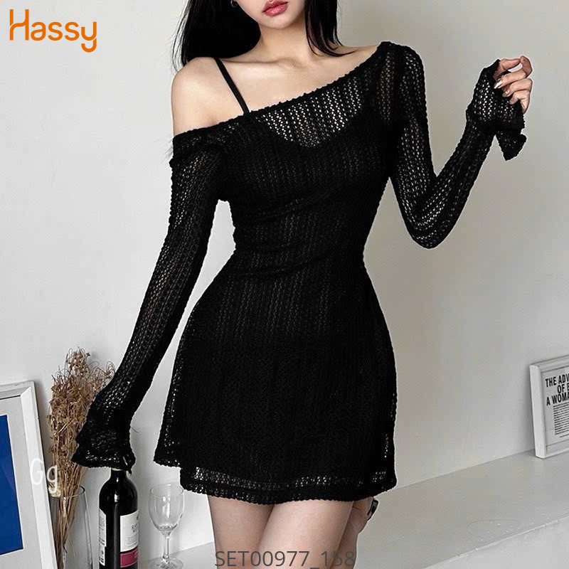 Hassy | Set đầm hai dây kèm lưới ngoài sang trọng thắt eo MK | Hassy.vn - Thời trang nữ hot trend