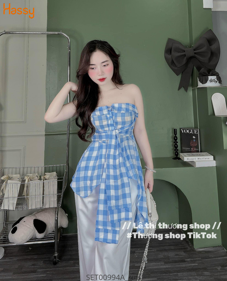 Hassy | Set áo ống xanh quần tây trắng(15) | Hassy.vn - Thời trang nữ hot trend