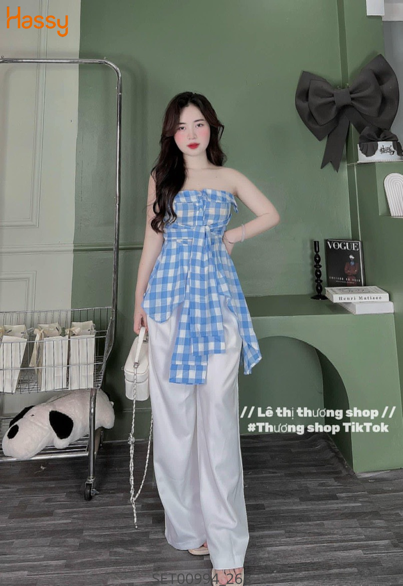 Hassy | Set áo ống xanh quần tây trắng(15) | Hassy.vn - Thời trang nữ hot trend