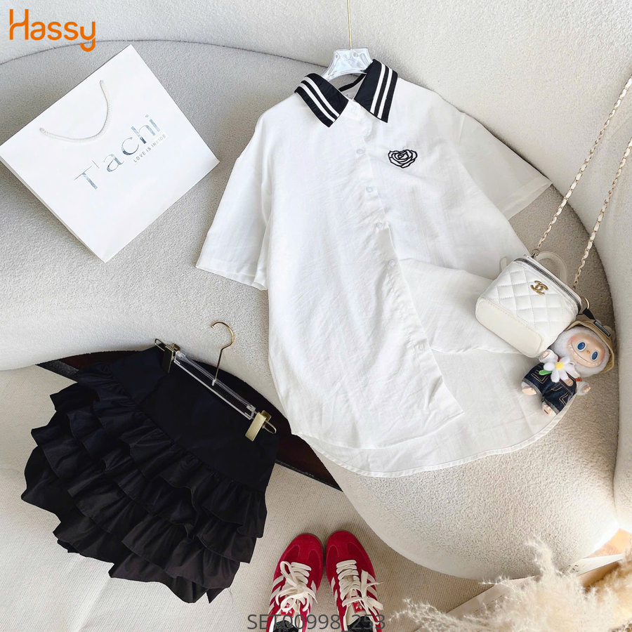 Hassy | Set sm trắng cổ viền đen chân váy đen xoè tầng(26) | Hassy.vn - Thời trang nữ hot trend