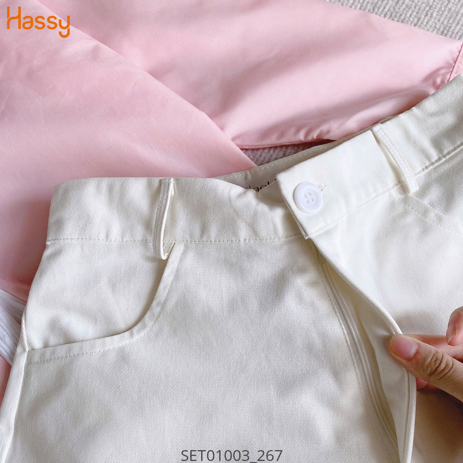 Hassy | Set sơ mi hồng choàng cổ trắng short trắng  | Hassy.vn - Thời trang nữ hot trend