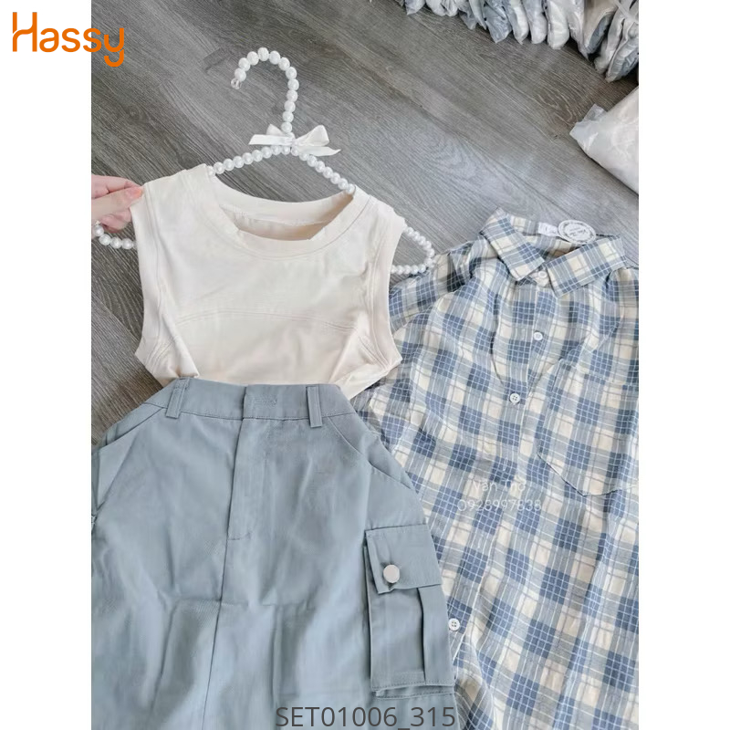 Hassy | Set ba món sơ mi kẻ caro áo ba lỗ trắng chân váy (32) | Hassy.vn - Thời trang nữ hot trend