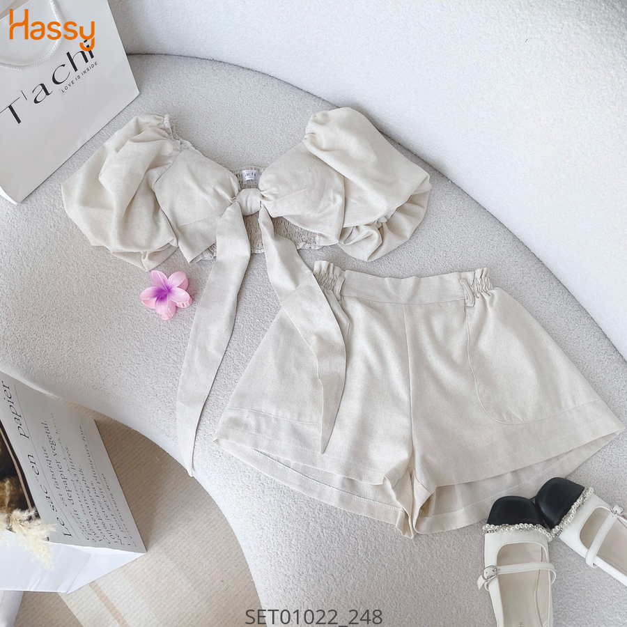 Hassy | Set crop nude cột ngực tay phồng short (61) | Hassy.vn - Thời trang nữ hot trend