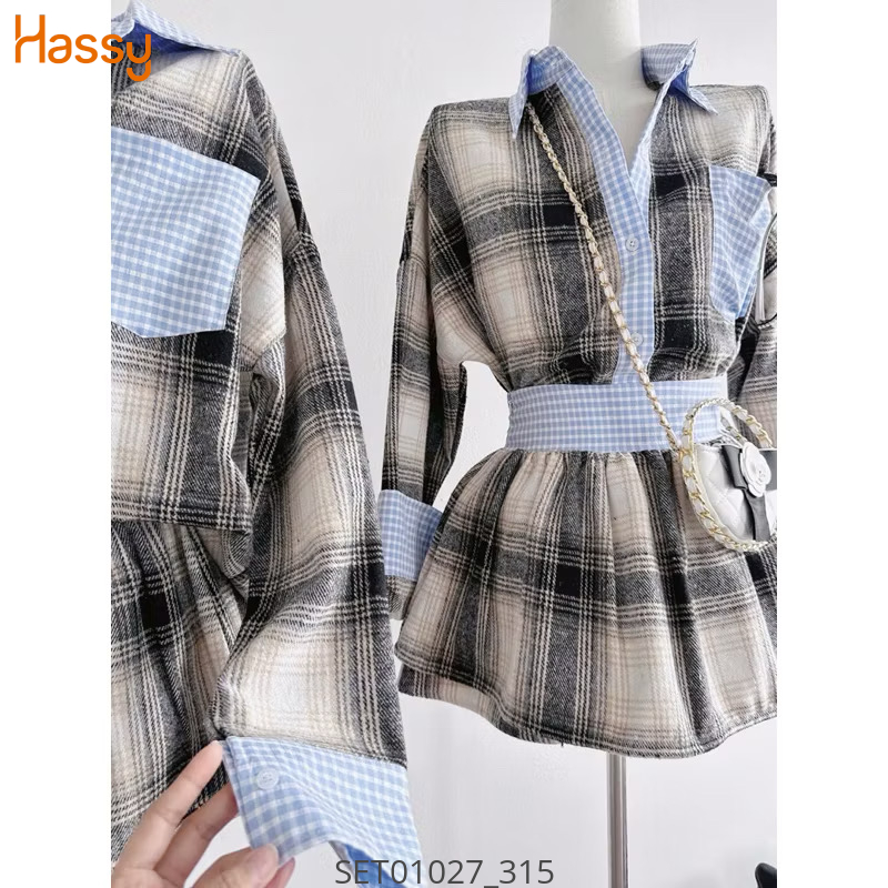 Hassy | Set somi caro rông cvay quần phối caro xanh (77) | Hassy.vn - Thời trang nữ hot trend