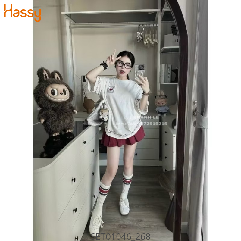 Hassy | Set bộ chân váy áo thun rộng LVui in trái tim dễ thương HS | Hassy.vn - Thời trang nữ hot trend