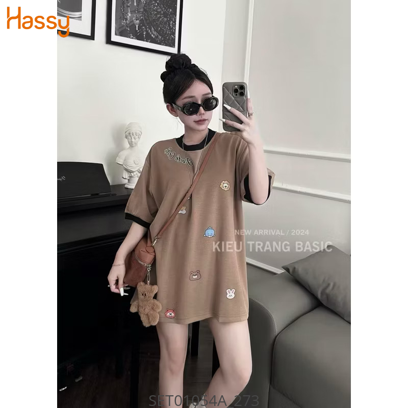 Hassy | Set thun form rộng in gấu phối viền cv xếp ly xoè HS | Hassy.vn - Thời trang nữ hot trend