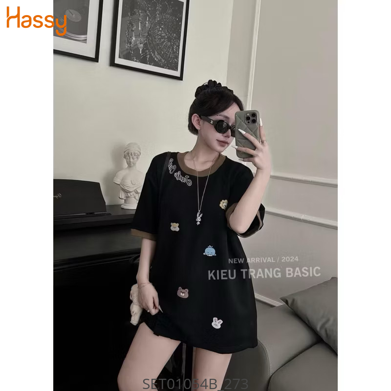 Hassy | Set thun form rộng in gấu phối viền cv xếp ly xoè HS | Hassy.vn - Thời trang nữ hot trend