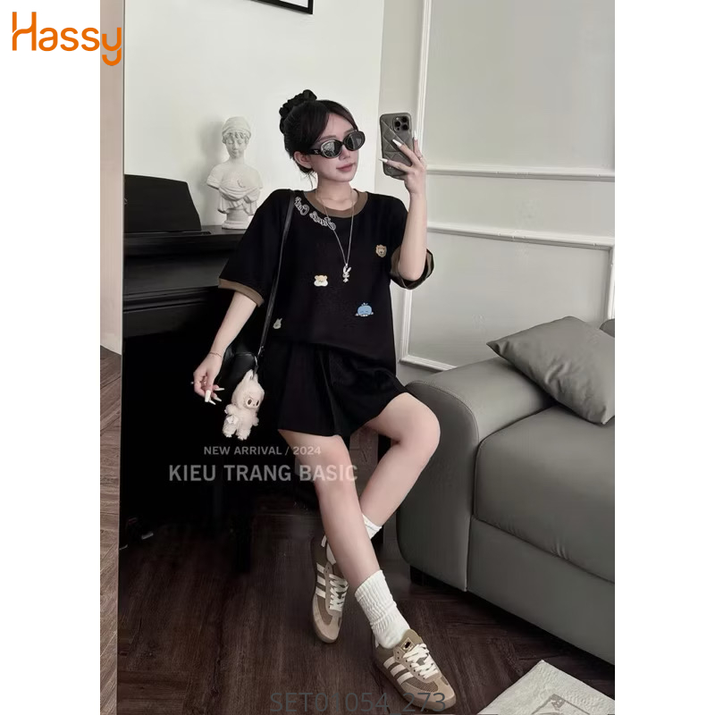 Hassy | Set thun form rộng in gấu phối viền cv xếp ly xoè HS | Hassy.vn - Thời trang nữ hot trend