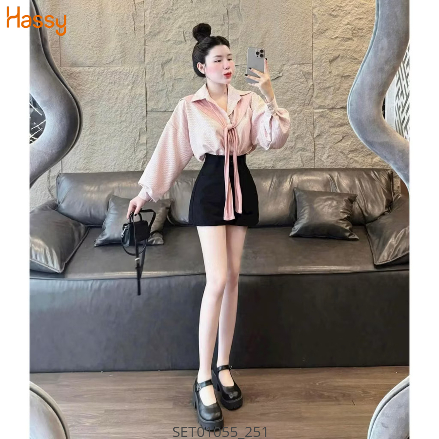 Hassy | Set sơ mi hồng kèm choàng thuỷ thủ quần short đen HS | Hassy.vn - Thời trang nữ hot trend