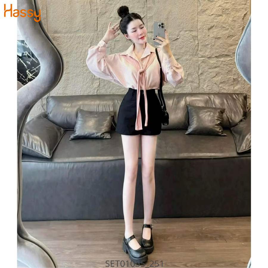 Hassy | Set sơ mi hồng kèm choàng thuỷ thủ quần short đen HS | Hassy.vn - Thời trang nữ hot trend