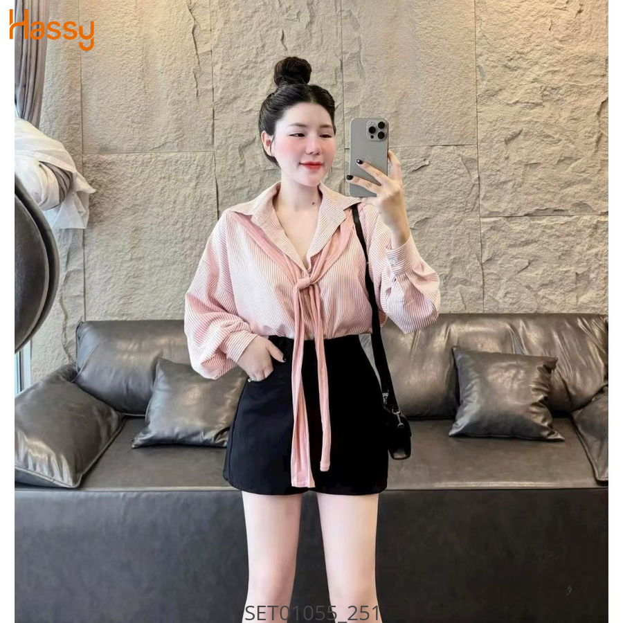 Hassy | Set sơ mi hồng kèm choàng thuỷ thủ quần short đen HS | Hassy.vn - Thời trang nữ hot trend