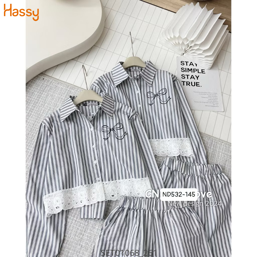 Hassy | Set sơ mi crop chân váy xoè thêu nơ năng động HS | Hassy.vn - Thời trang nữ hot trend