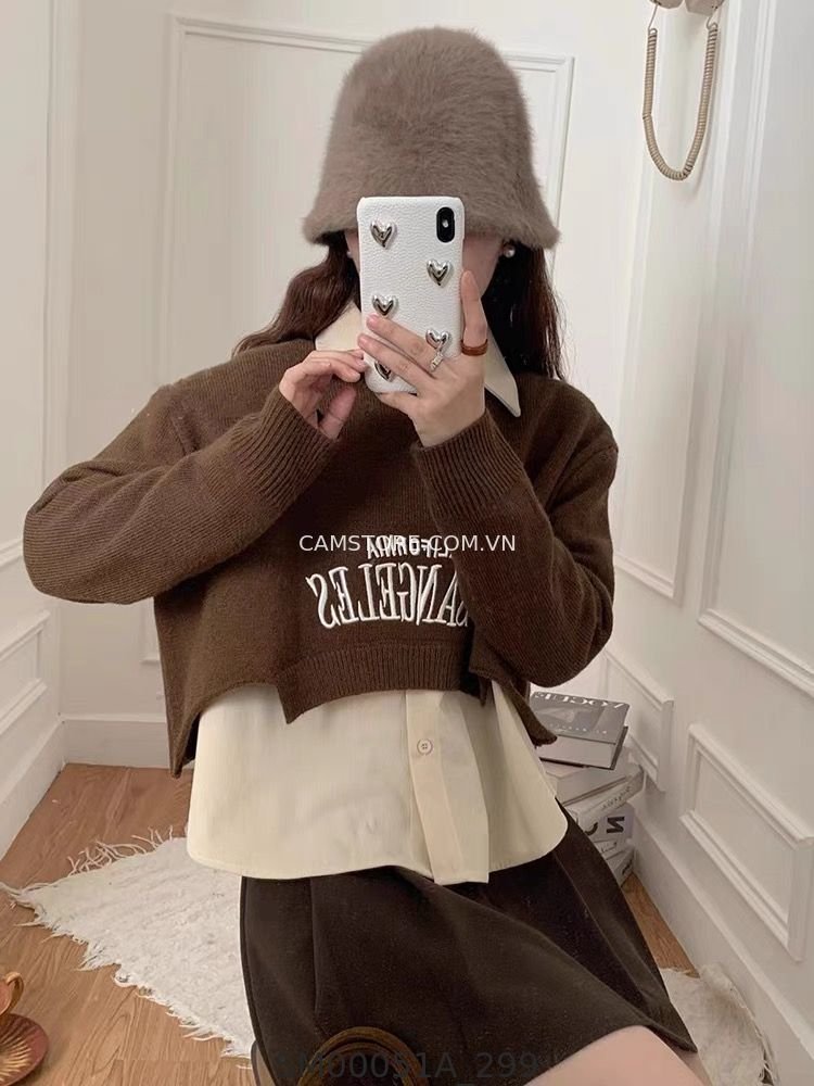 Hassy | Áo sơ mi nhung tăm kèm hoodie len cổ tròn Losangeles TK | Hassy.vn - Thời trang nữ hot trend