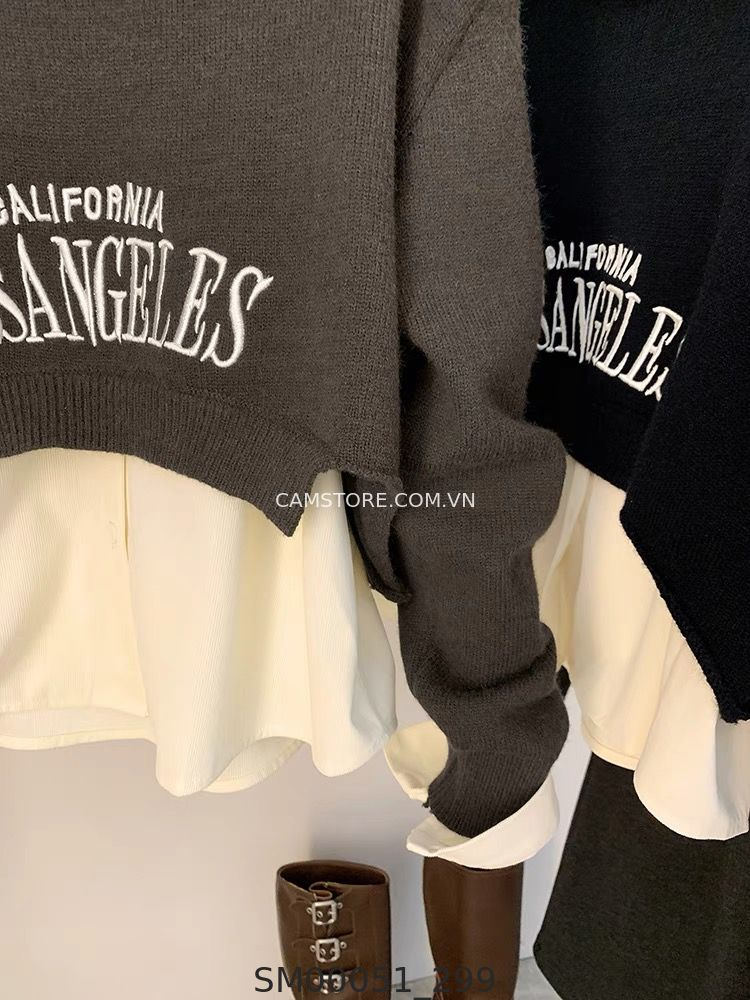 Hassy | Áo sơ mi nhung tăm kèm hoodie len cổ tròn Losangeles TK | Hassy.vn - Thời trang nữ hot trend