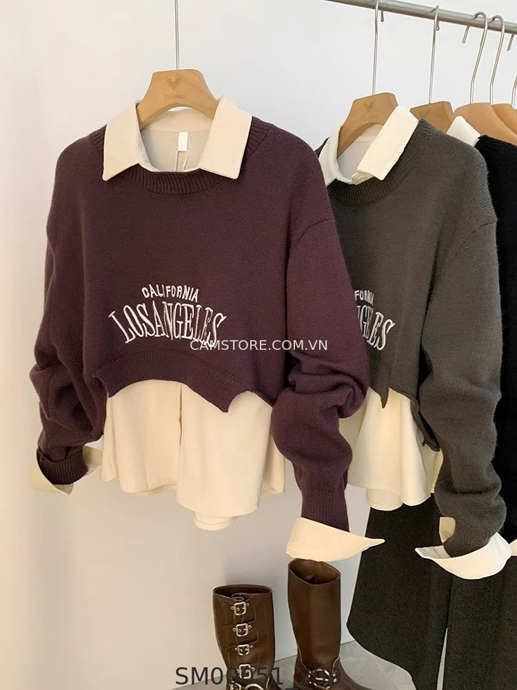 Hassy | Áo sơ mi nhung tăm kèm hoodie len cổ tròn Losangeles TK | Hassy.vn - Thời trang nữ hot trend