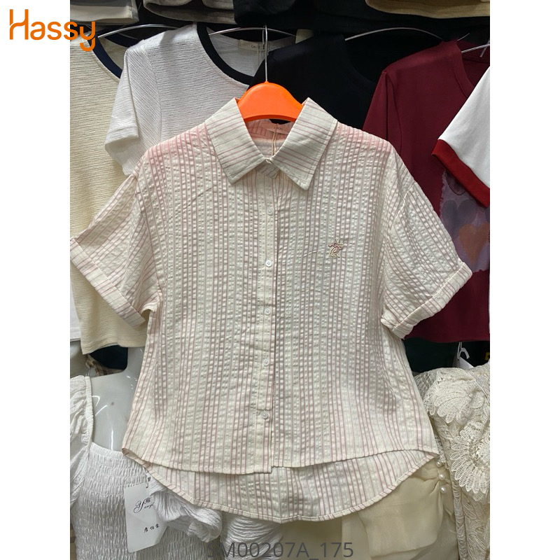 Hassy | Áo sơ mi tay ngắn oversize thêu nơ dễ thương HS | Hassy.vn - Thời trang nữ hot trend